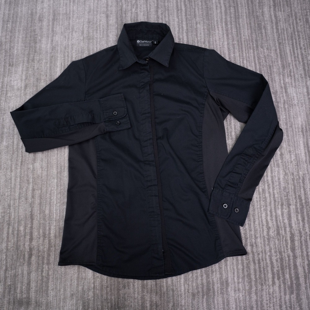 Chef Works Zipper Front Work Shirt Womens Small Black Excellent Stretch Panels